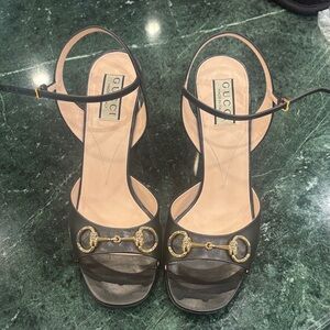 Gucci Women's Sandals in Black with Gold Details